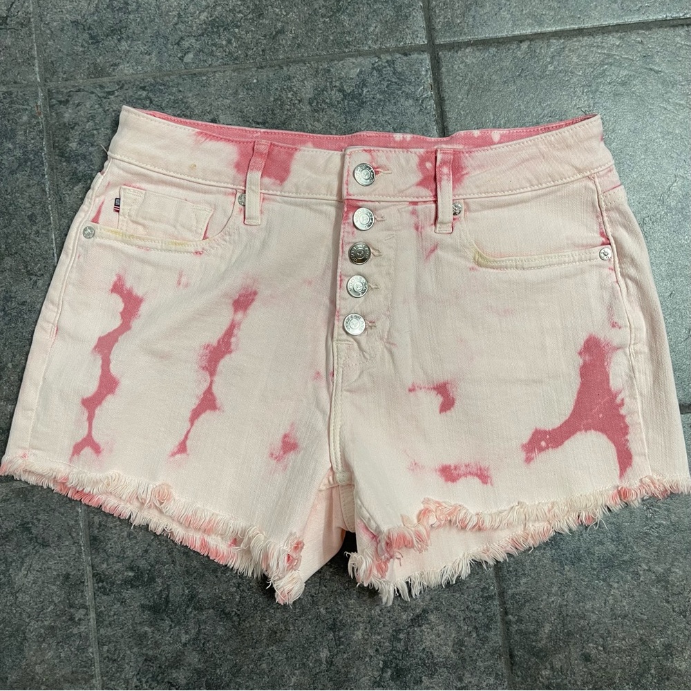 🩷NWT VIGOSS Pink Tie Dyed HIGH RISE ACE Denim Jean Shorts, Size 26